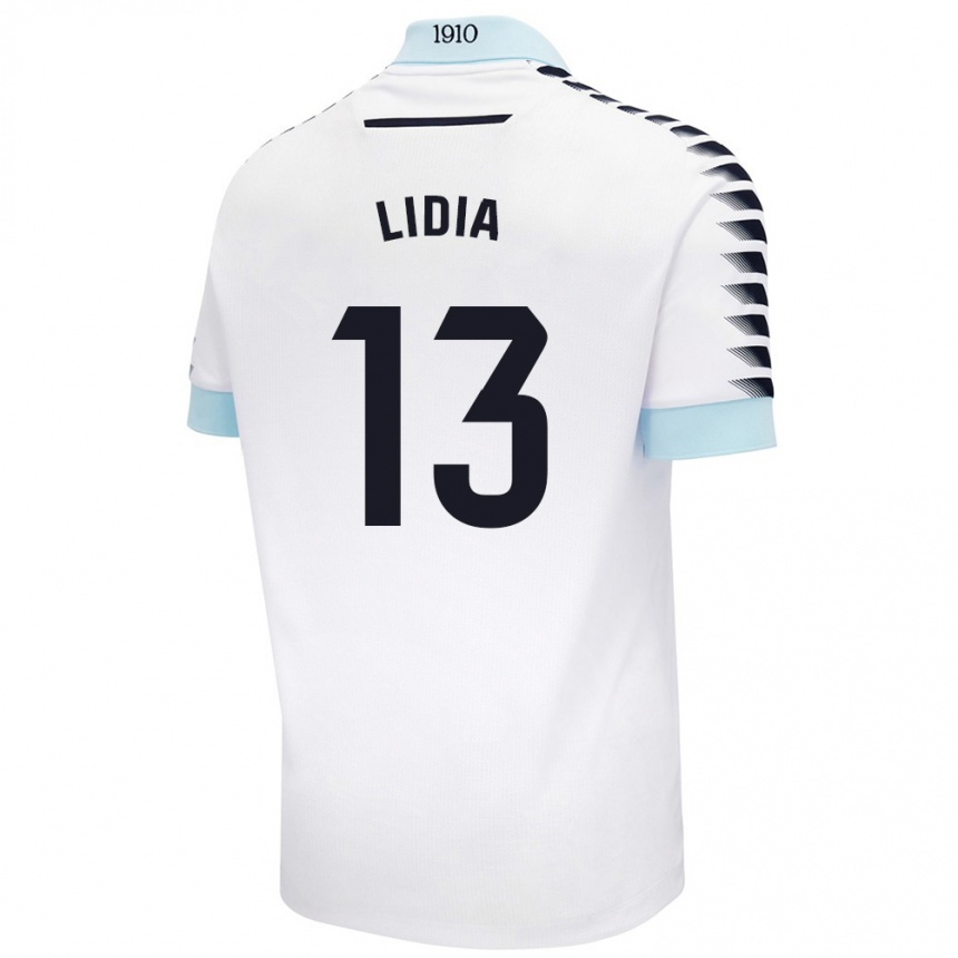 Mujer Fútbol Camiseta Lidia Rincón García #13 Blanco Azul 2ª Equipación 2024/25 Perú