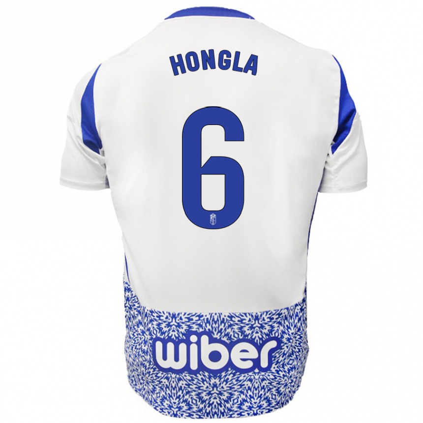 Mujer Fútbol Camiseta Martin Hongla #6 Blanco Azul 2ª Equipación 2024/25 Perú