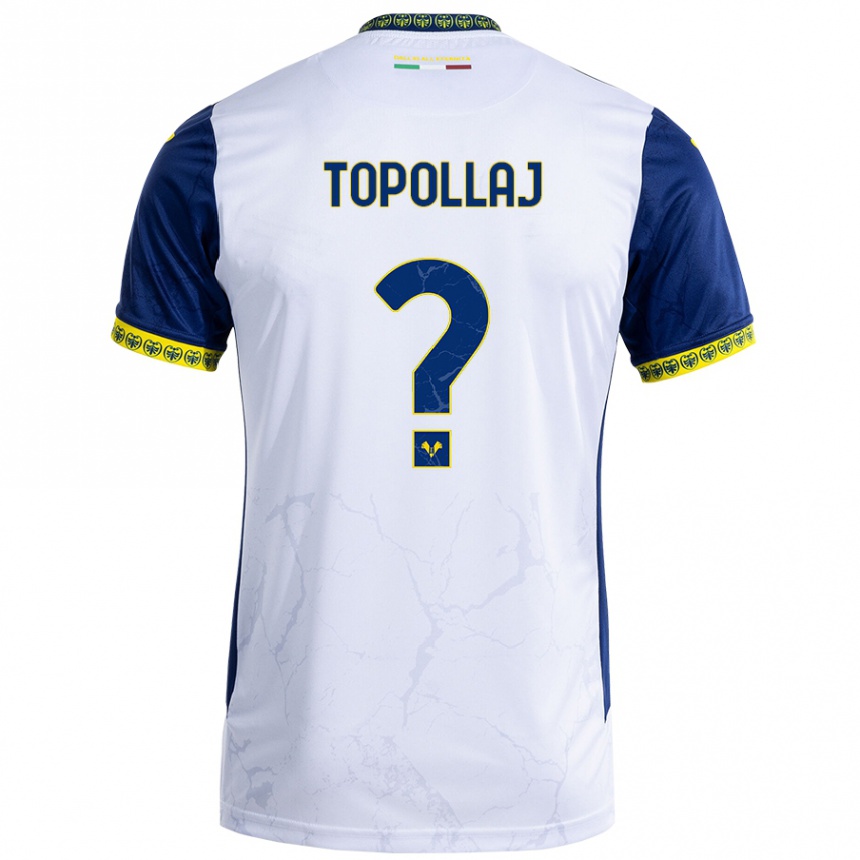 Mujer Fútbol Camiseta Mark Topollaj #0 Blanco Azul 2ª Equipación 2024/25 Perú