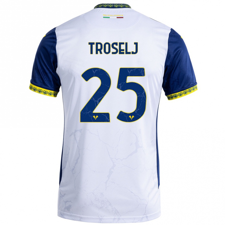 Mujer Fútbol Camiseta Ethan Troselj #25 Blanco Azul 2ª Equipación 2024/25 Perú