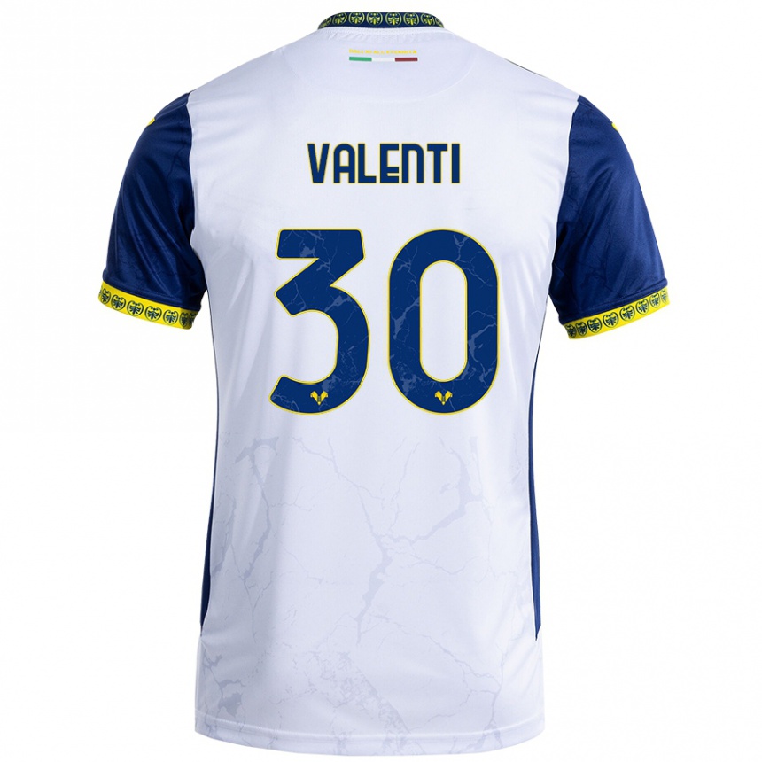 Mujer Fútbol Camiseta Francesco Valenti #30 Blanco Azul 2ª Equipación 2024/25 Perú