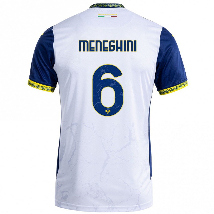 Mujer Fútbol Camiseta Sofia Meneghini #6 Blanco Azul 2ª Equipación 2024/25 Perú