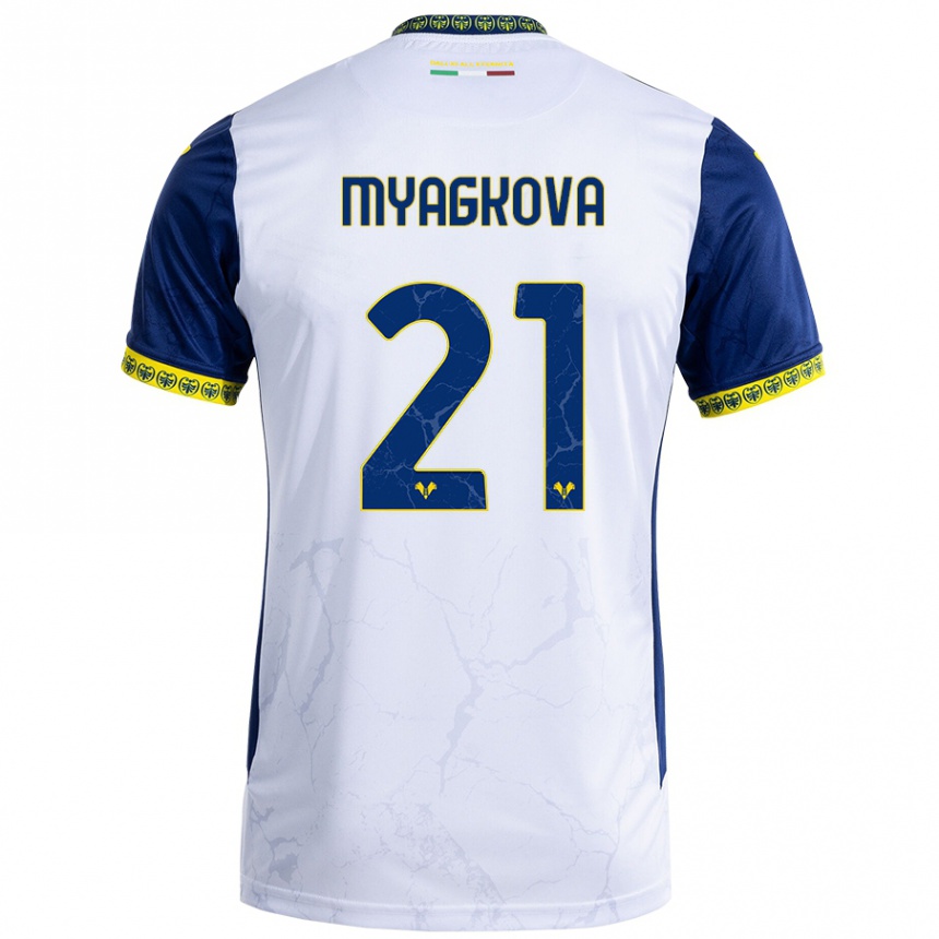 Mujer Fútbol Camiseta Alina Myagkova #21 Blanco Azul 2ª Equipación 2024/25 Perú