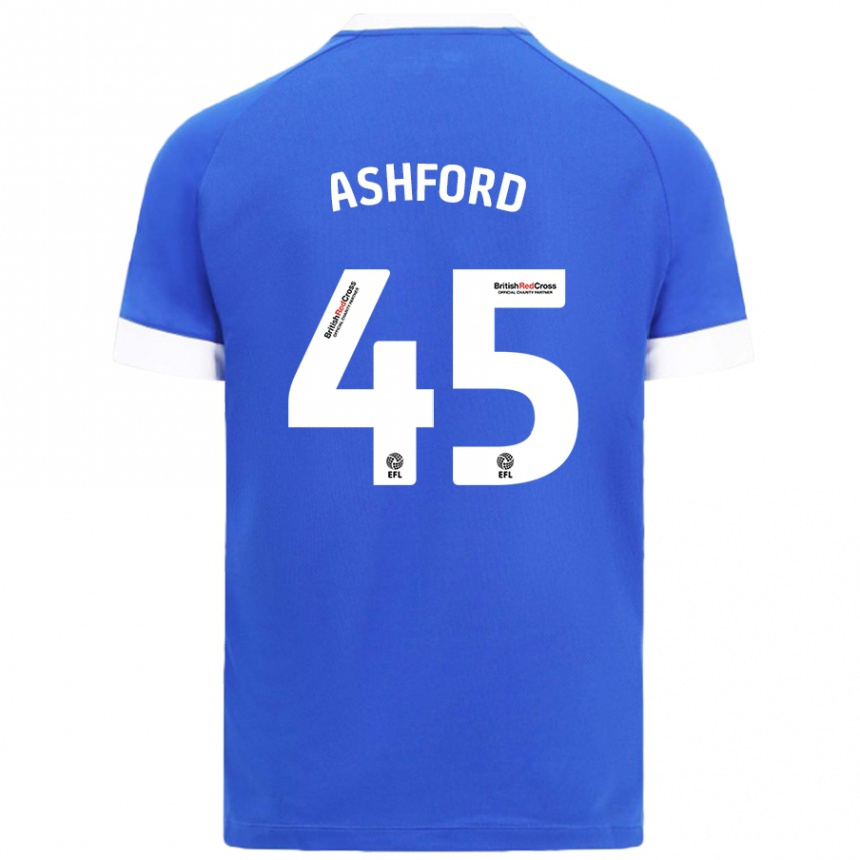 Niño Fútbol Camiseta Cian Ashford #45 Azul Cielo 1ª Equipación 2024/25 Perú