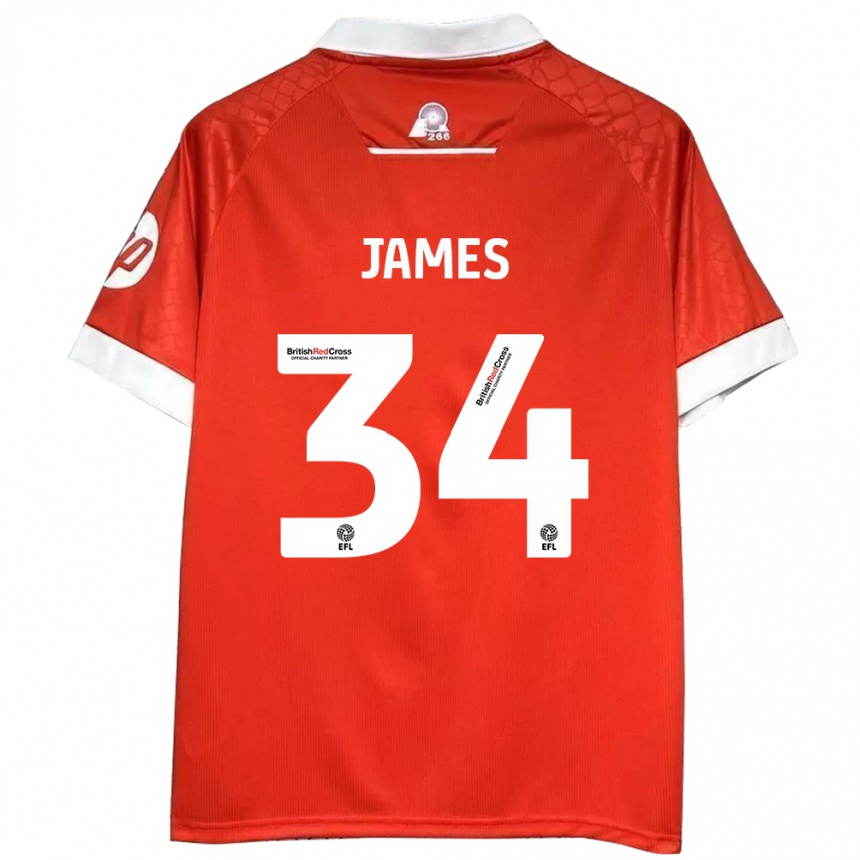 Niño Fútbol Camiseta Aaron James #34 Rojo Blanco 1ª Equipación 2024/25 Perú