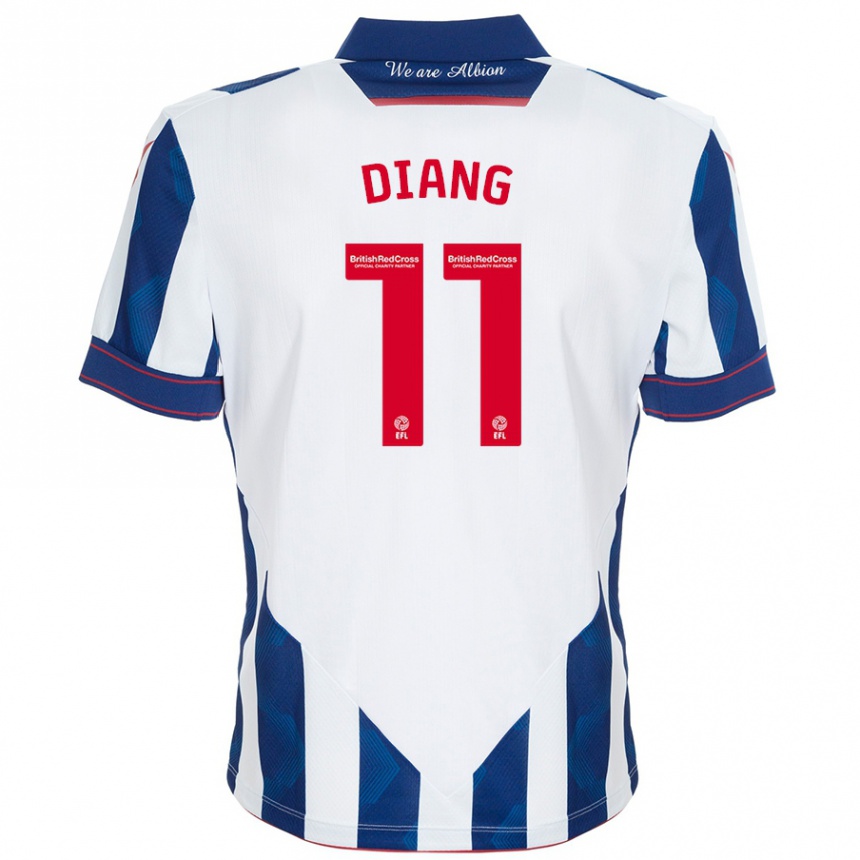 Niño Fútbol Camiseta Grady Diangana #11 Blanco Azul Oscuro 1ª Equipación 2024/25 Perú