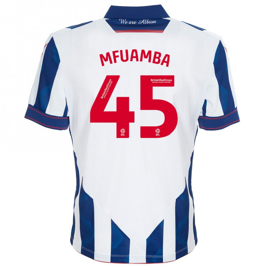 Niño Fútbol Camiseta Kevin Mfuamba #45 Blanco Azul Oscuro 1ª Equipación 2024/25 Perú