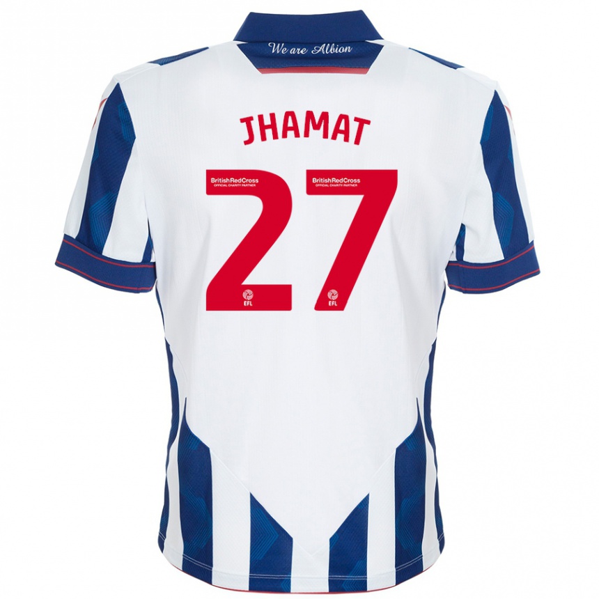 Niño Fútbol Camiseta Simran Jhamat #27 Blanco Azul Oscuro 1ª Equipación 2024/25 Perú