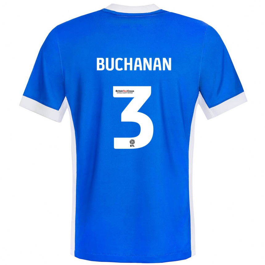 Niño Fútbol Camiseta Lee Buchanan #3 Azul Blanco 1ª Equipación 2024/25 Perú