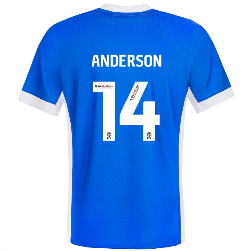 Niño Fútbol Camiseta Keshi Anderson #14 Azul Blanco 1ª Equipación 2024/25 Perú