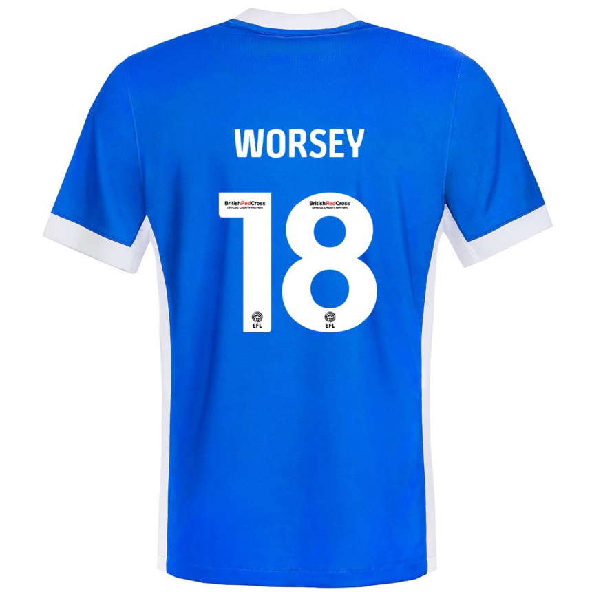 Niño Fútbol Camiseta Louanne Worsey #18 Azul Blanco 1ª Equipación 2024/25 Perú