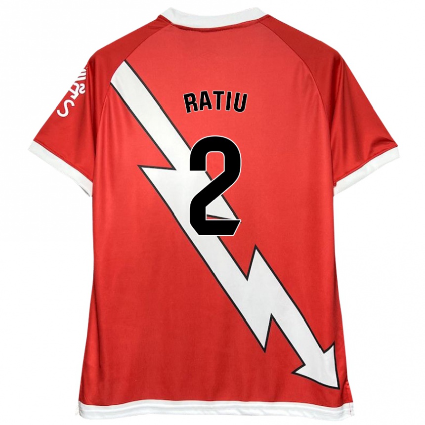 Niño Fútbol Camiseta Andrei Rațiu #2 Blanco Rojo 1ª Equipación 2024/25 Perú