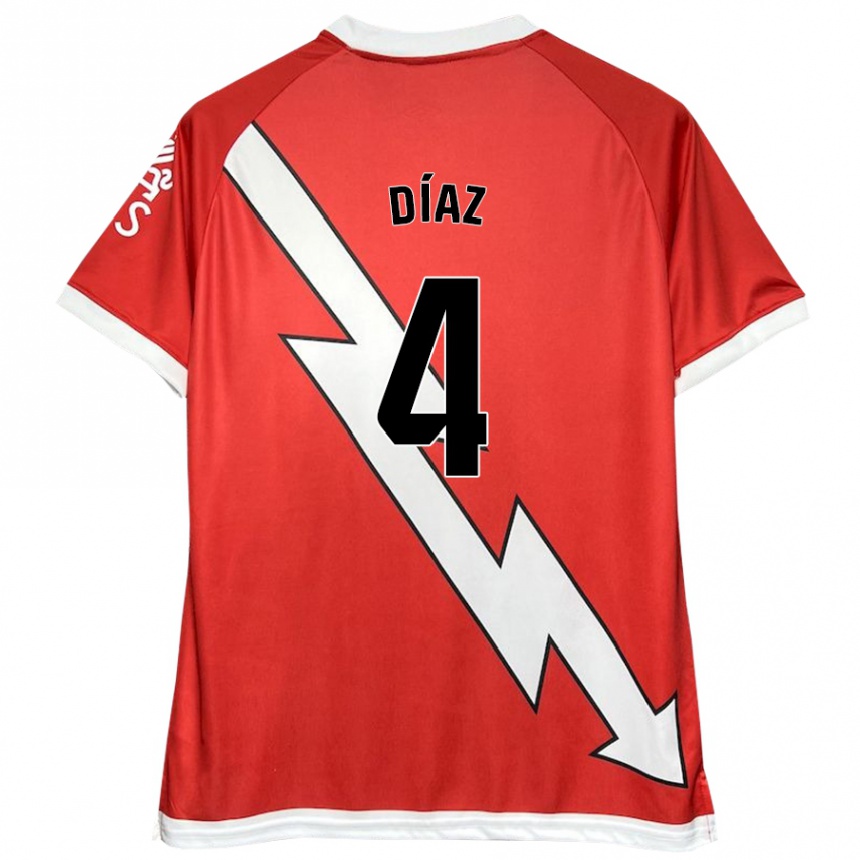 Niño Fútbol Camiseta Pedro Díaz #4 Blanco Rojo 1ª Equipación 2024/25 Perú