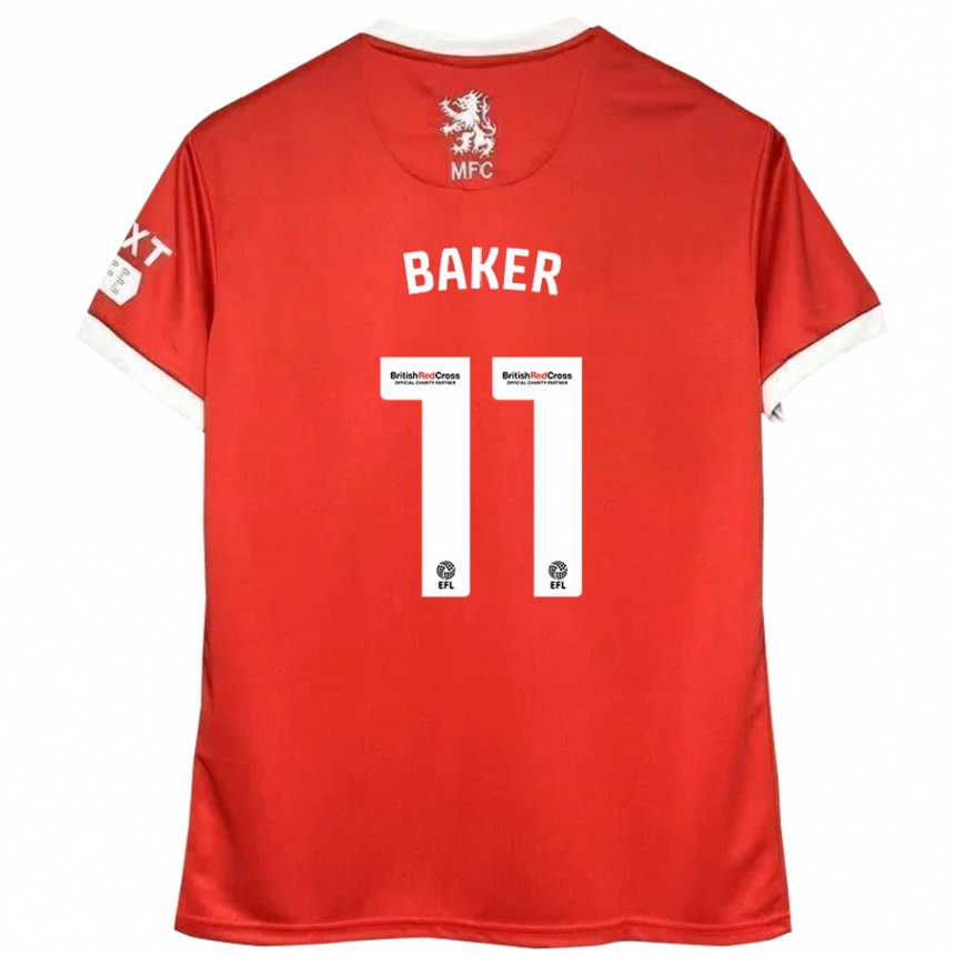 Niño Fútbol Camiseta Ella Baker #11 Rojo Blanco 1ª Equipación 2024/25 Perú