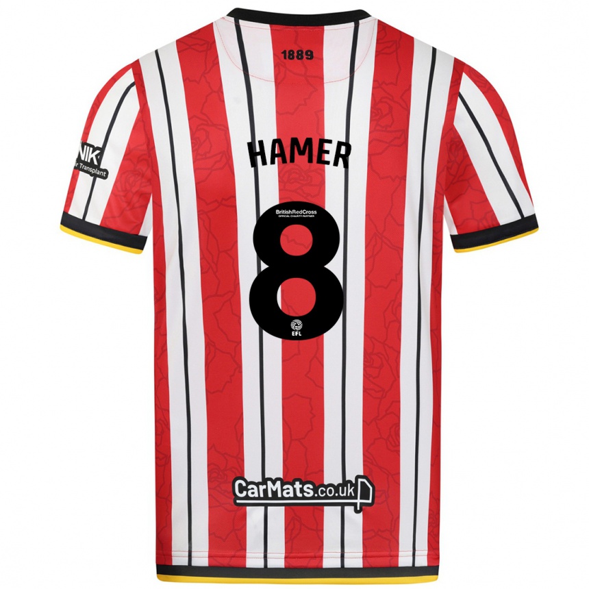 Niño Fútbol Camiseta Gustavo Hamer #8 Rojo Blanco Rayas 1ª Equipación 2024/25 Perú