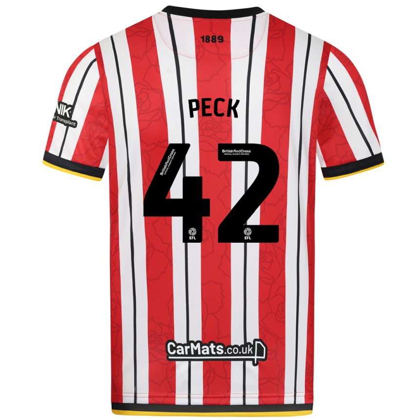 Niño Fútbol Camiseta Sydie Peck #42 Rojo Blanco Rayas 1ª Equipación 2024/25 Perú