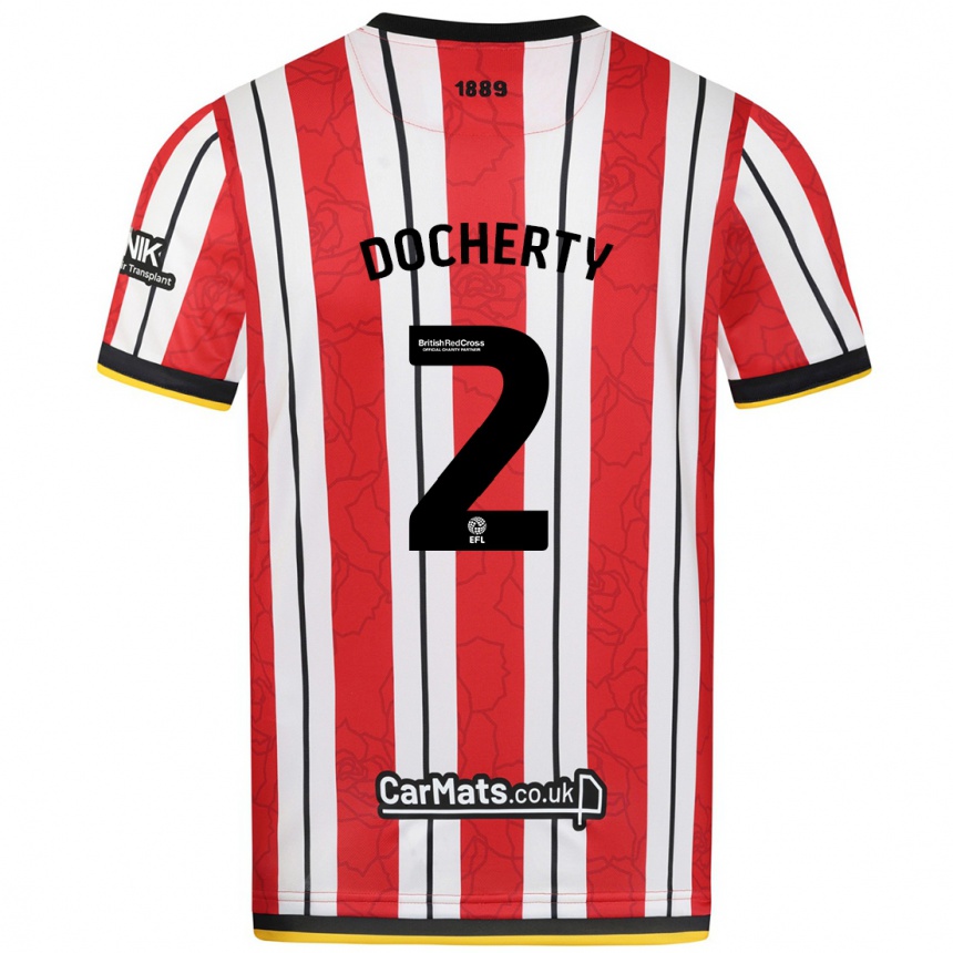 Niño Fútbol Camiseta Charley Docherty #2 Rojo Blanco Rayas 1ª Equipación 2024/25 Perú