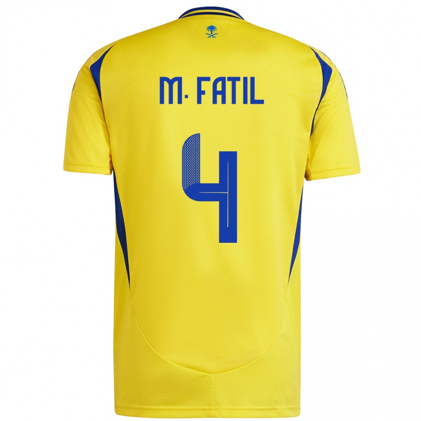 Niño Fútbol Camiseta Mohammed Al-Fatil #4 Amarillo Azul 1ª Equipación 2024/25 Perú