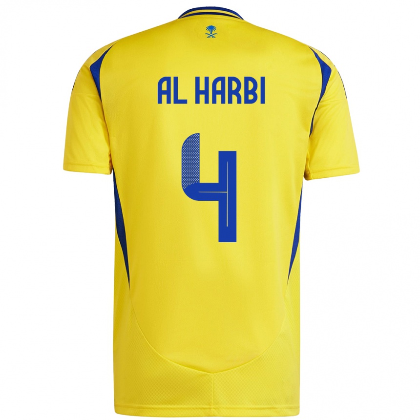 Niño Fútbol Camiseta Fay Al-Harbi #4 Amarillo Azul 1ª Equipación 2024/25 Perú