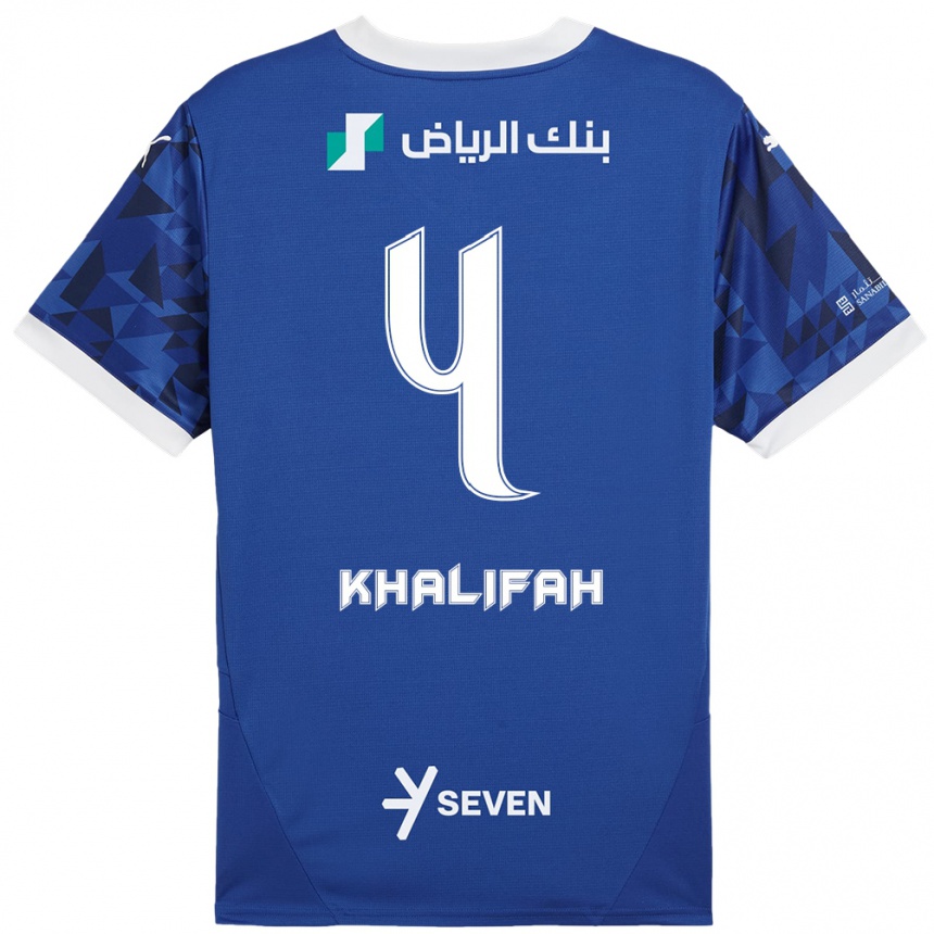 Niño Fútbol Camiseta Khalifah Al-Dawsari #4 Azul Oscuro Blanco 1ª Equipación 2024/25 Perú