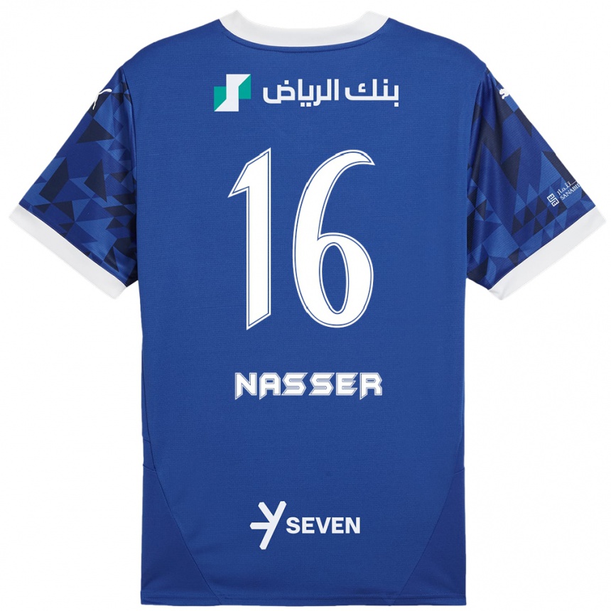 Niño Fútbol Camiseta Nasser Al-Dawsari #16 Azul Oscuro Blanco 1ª Equipación 2024/25 Perú