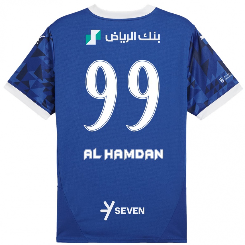 Niño Fútbol Camiseta Abdullah Al-Hamdan #99 Azul Oscuro Blanco 1ª Equipación 2024/25 Perú