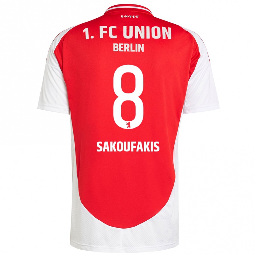 Niño Fútbol Camiseta Theodor Sakoufakis #8 Rojo Blanco 1ª Equipación 2024/25 Perú