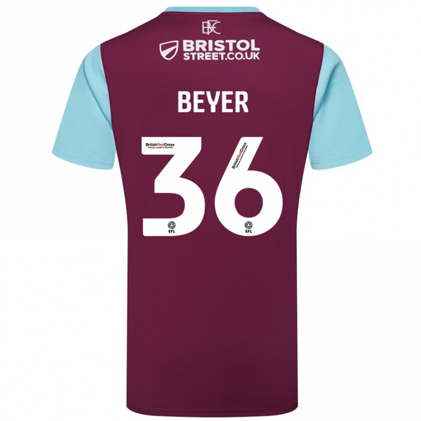 Niño Fútbol Camiseta Jordan Beyer #36 Borgoña Azul Cielo 1ª Equipación 2024/25 Perú