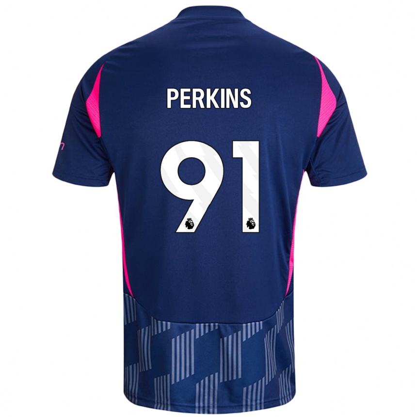 Niño Fútbol Camiseta Jack Perkins #91 Azul Real Rosa 2ª Equipación 2024/25 Perú