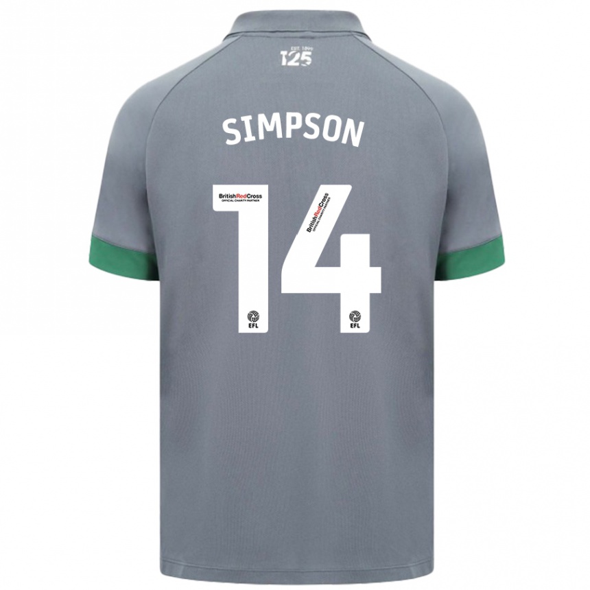 Niño Fútbol Camiseta Jasmine Simpson #14 Gris Oscuro 2ª Equipación 2024/25 Perú