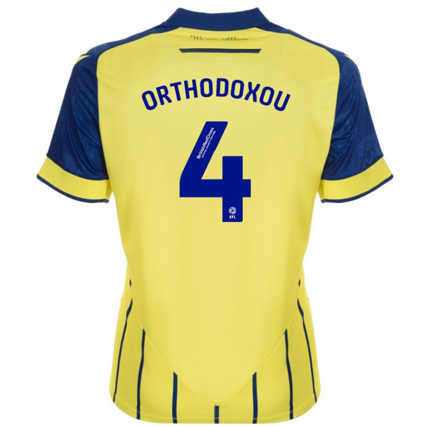 Niño Fútbol Camiseta Francesca Orthodoxou #4 Amarillo Azul 2ª Equipación 2024/25 Perú