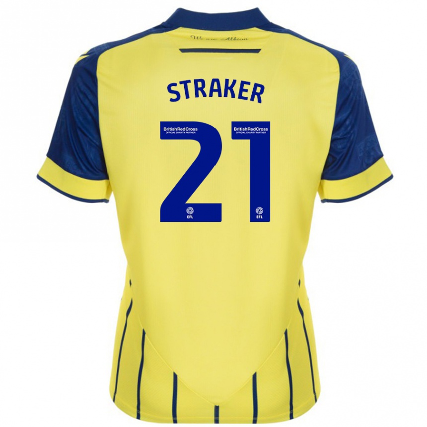 Niño Fútbol Camiseta Jannelle Straker #21 Amarillo Azul 2ª Equipación 2024/25 Perú