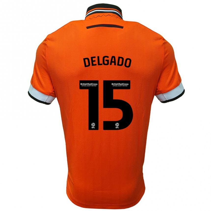 Niño Fútbol Camiseta Juan Delgado #15 Naranja Blanco 2ª Equipación 2024/25 Perú