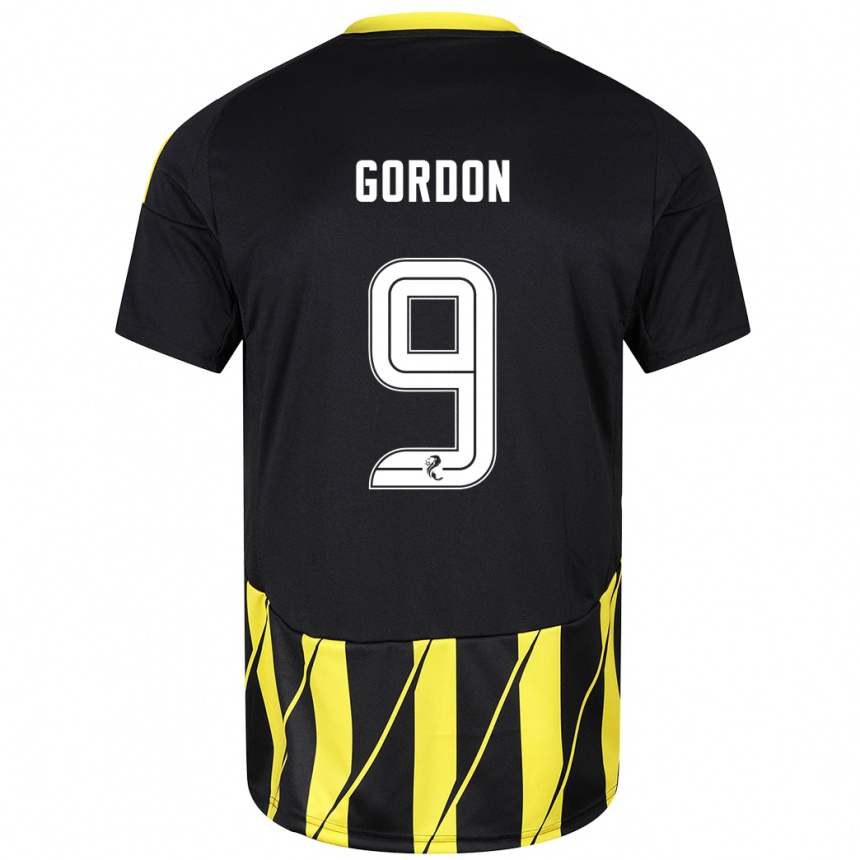 Niño Fútbol Camiseta Lauren Gordon #9 Negro Amarillo 2ª Equipación 2024/25 Perú