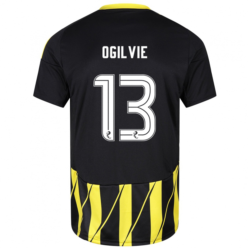 Niño Fútbol Camiseta Francesca Ogilvie #13 Negro Amarillo 2ª Equipación 2024/25 Perú