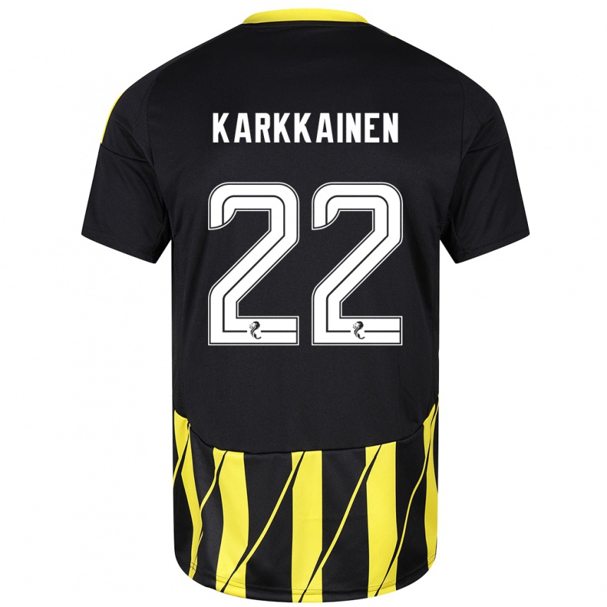 Niño Fútbol Camiseta Elena Kärkkäinen #22 Negro Amarillo 2ª Equipación 2024/25 Perú