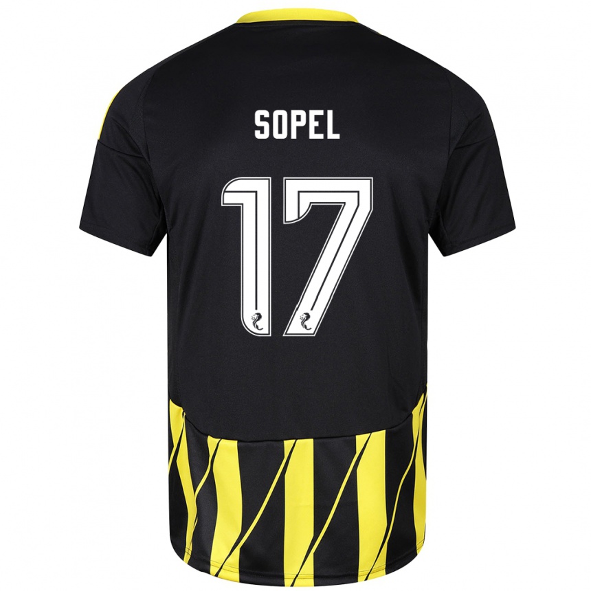 Niño Fútbol Camiseta Nadia Sopel #17 Negro Amarillo 2ª Equipación 2024/25 Perú