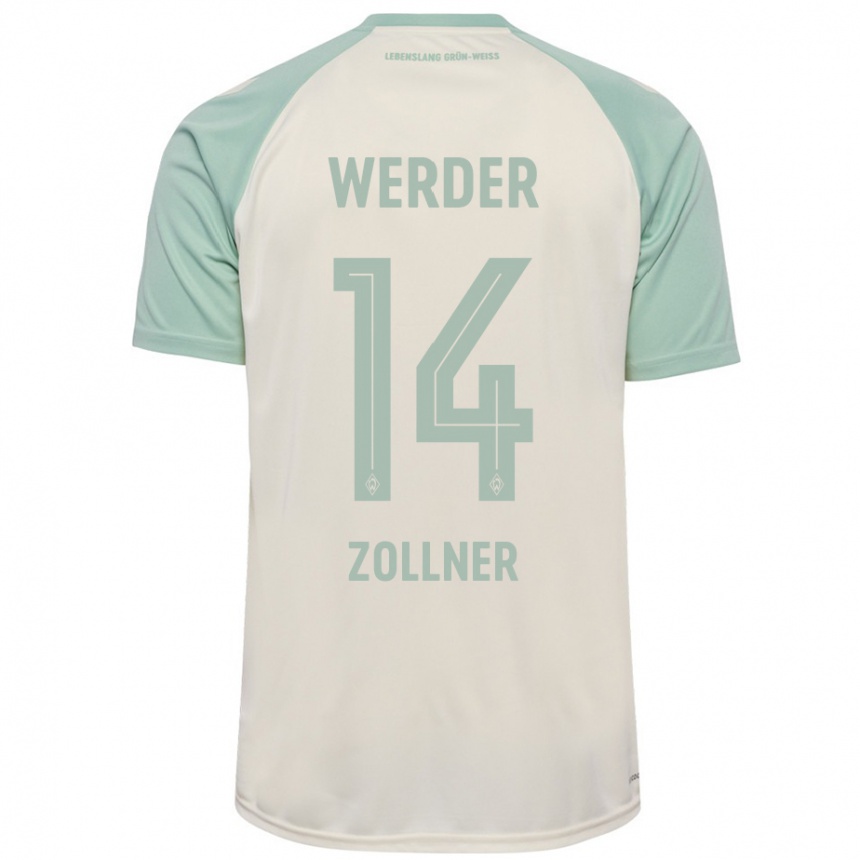 Niño Fútbol Camiseta Adrian Zollner #14 Blanquecino Verde Claro 2ª Equipación 2024/25 Perú