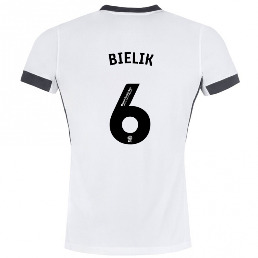 Niño Fútbol Camiseta Krystian Bielik #6 Blanco Negro 2ª Equipación 2024/25 Perú