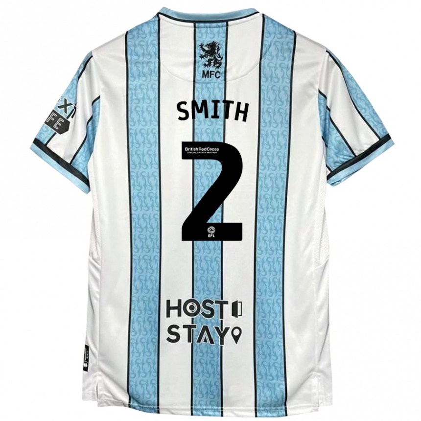 Niño Fútbol Camiseta Tommy Smith #2 Blanco Azul 2ª Equipación 2024/25 Perú