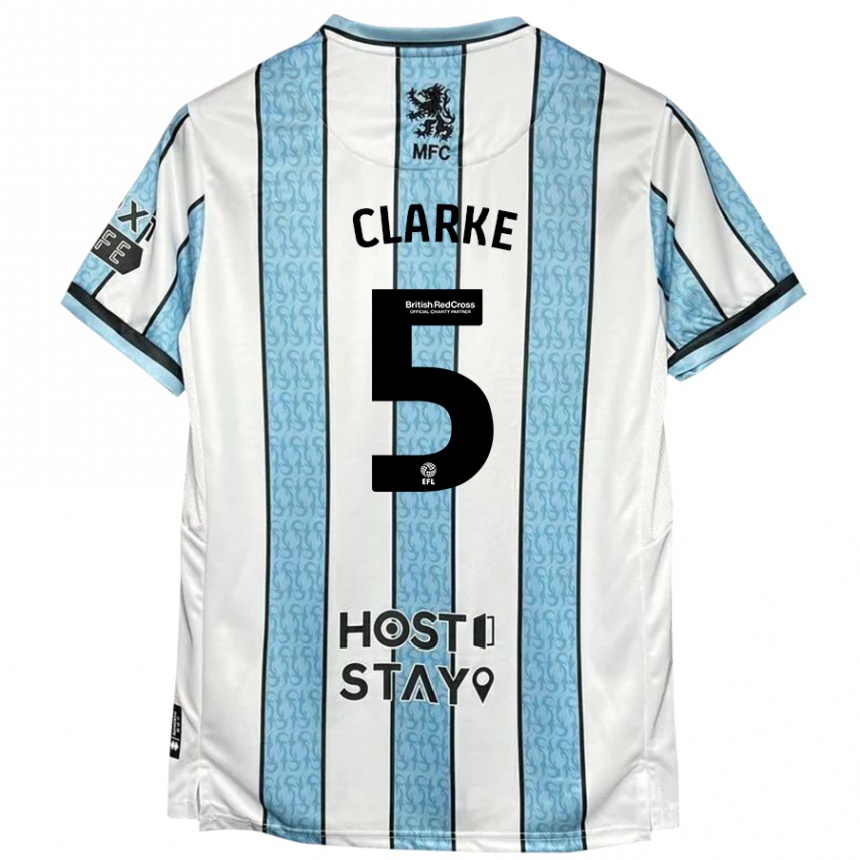 Niño Fútbol Camiseta Matt Clarke #5 Blanco Azul 2ª Equipación 2024/25 Perú