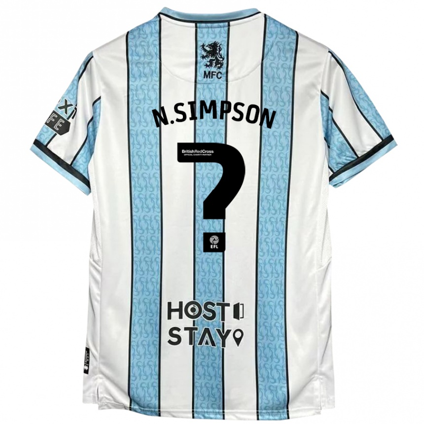 Niño Fútbol Camiseta Nathan Simpson #0 Blanco Azul 2ª Equipación 2024/25 Perú