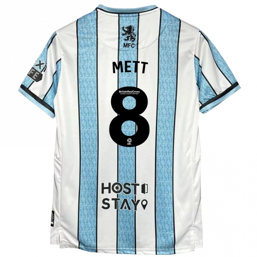 Niño Fútbol Camiseta Jessica Mett #8 Blanco Azul 2ª Equipación 2024/25 Perú