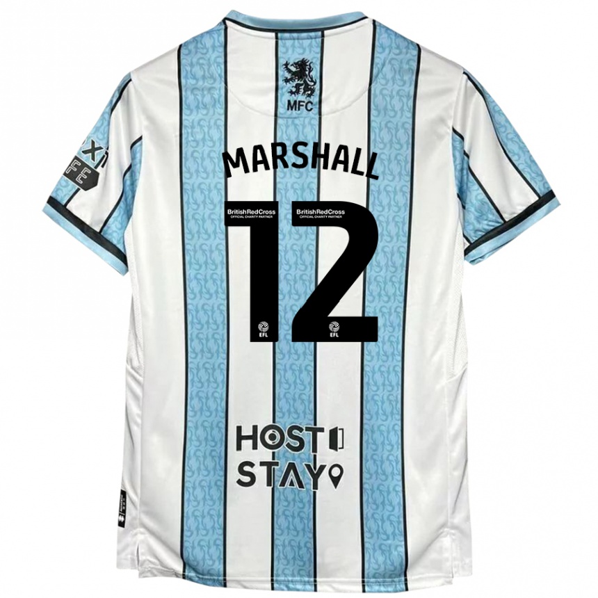 Niño Fútbol Camiseta Eve Marshall #12 Blanco Azul 2ª Equipación 2024/25 Perú