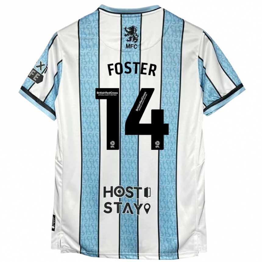 Niño Fútbol Camiseta Emma Foster #14 Blanco Azul 2ª Equipación 2024/25 Perú