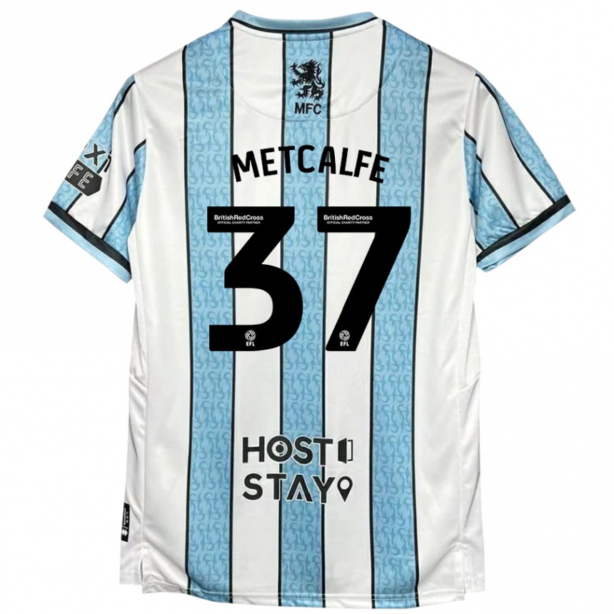 Niño Fútbol Camiseta Max Metcalfe #37 Blanco Azul 2ª Equipación 2024/25 Perú