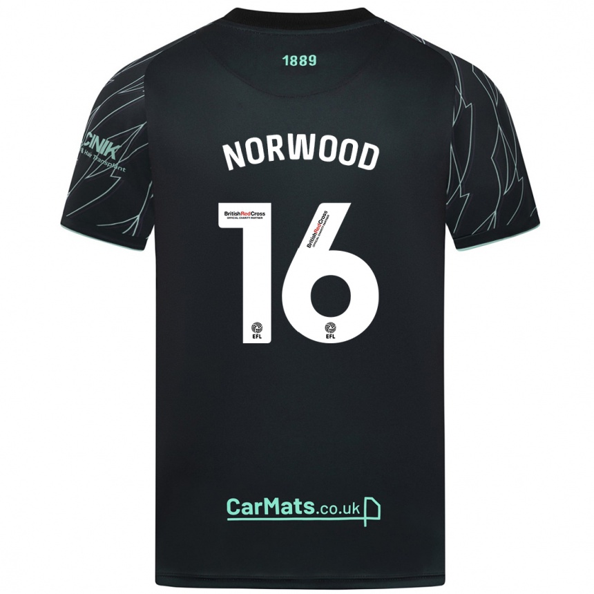 Niño Fútbol Camiseta Oliver Norwood #16 Negro Verde 2ª Equipación 2024/25 Perú