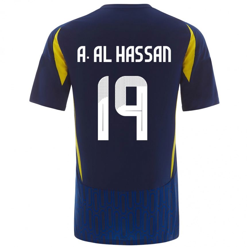 Niño Fútbol Camiseta Ali Al-Hassan #19 Azul Amarillo 2ª Equipación 2024/25 Perú