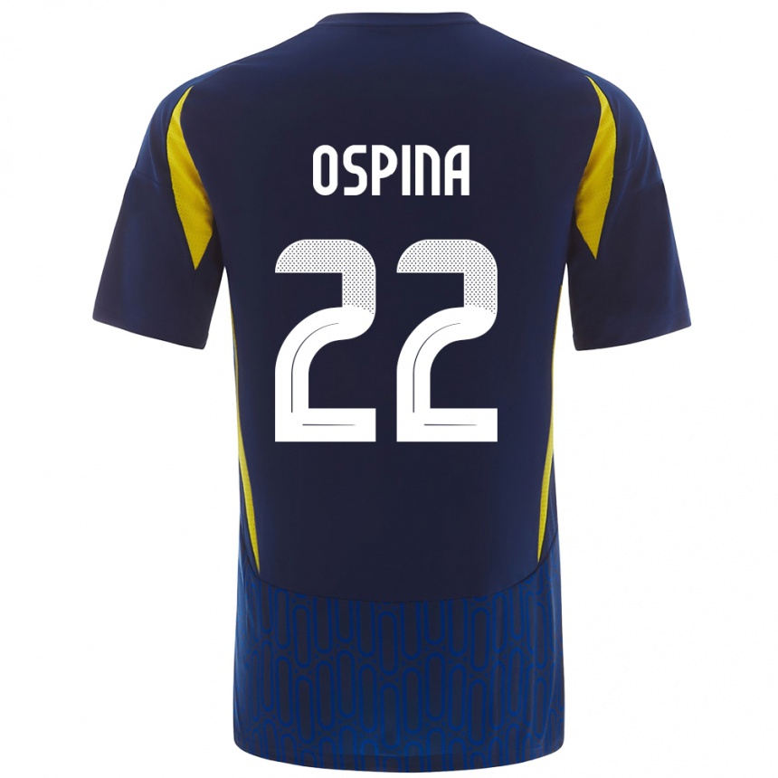 Niño Fútbol Camiseta David Ospina #22 Azul Amarillo 2ª Equipación 2024/25 Perú