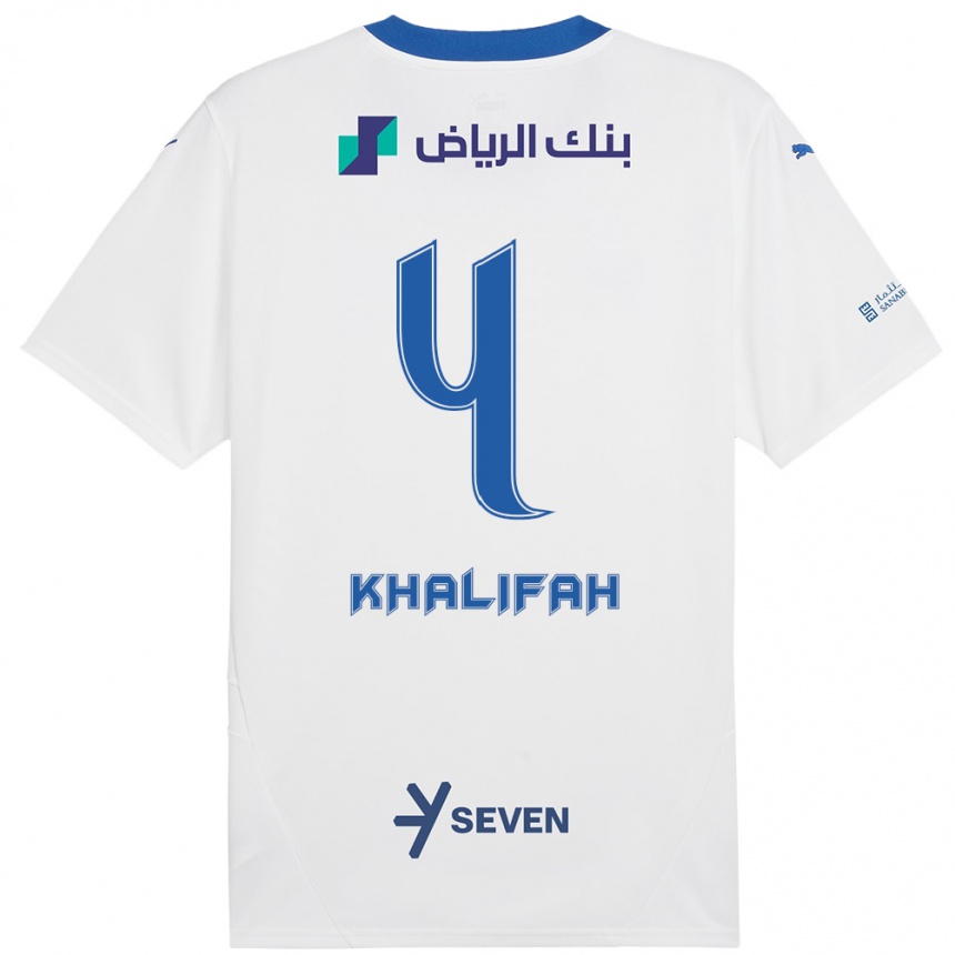 Niño Fútbol Camiseta Khalifah Al-Dawsari #4 Blanco Azul 2ª Equipación 2024/25 Perú